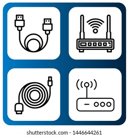 Set of ethernet icons such as Data cable, Router , ethernet