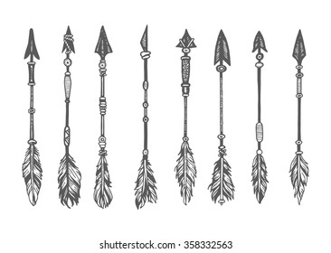 Set of ethnic 8 arrow isolated on white background. Vector illustration with ethnic elements isolated on white background. Tribal theme