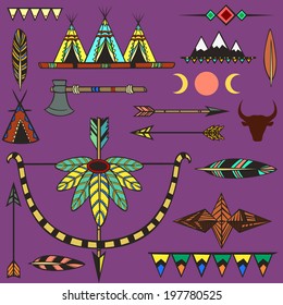 Set of ethnic american indian's objects