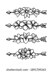 Set of Ethnic arrow with floral bouquet
