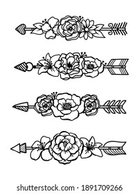 Set of Ethnic arrow with floral bouquet