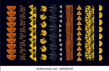 Set of ethnic art brushes in African style.