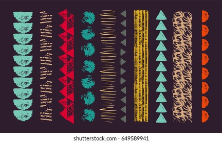 Set of ethnic art brushes in African style.