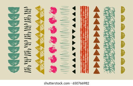 Set of ethnic art brushes in African style.