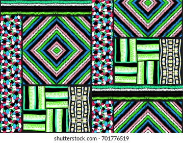 Set of ethnic art brushes in African style. The Aztec pattern. Oriental lace tape. Indian jewel. Embroidery on fabric. Asian ornament. Tribal art. The decoration of clothes. Ribbon, border.