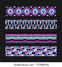 Set of ethnic art brushes in African style. The Aztec pattern. Oriental lace tape. Indian jewel. Embroidery on fabric. Asian ornament. Tribal art. The decoration of clothes. Ribbon, border.