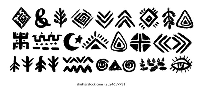 Set with  Ethnic Aztec, African abstract shapes  and symbols. Native American ancient silhouette collection. Vector African elements hand-drawn in doodle style
