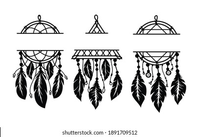 Set of Ethnic boho arrow with floral and feather