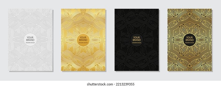 Set of ethnic covers, vertical elegant templates. Collection of relief geometric backgrounds with 3D pattern in boho style with handmade elements. Tribal ornaments of East, Asia, India, Mexico, Aztecs