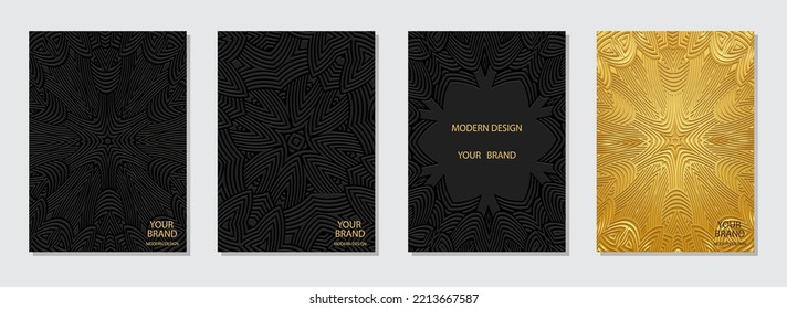 Set of ethnic covers, vertical templates. A unique collection of embossed geometric backgrounds with a 3D boho pattern with handmade elements. Tribal ornaments of East, Asia, India, Mexico, Aztecs.