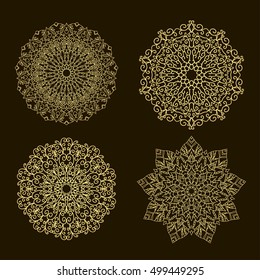 Set of ethnic decorative element. Hand drawn backdrop. Islam, Arabic, Indian, ottoman motifs. Boho style. Line art for adult coloring book page design.