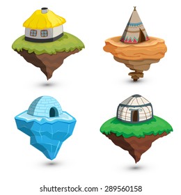 Set ethnic dwellings. The yurt, igloo, ukrainian house.