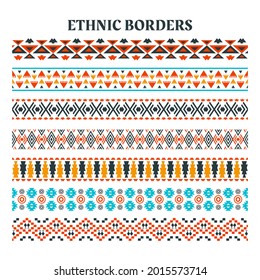 Set of Ethnic Element Strips Border, Ethnic strips motifs, ethnic Borders handmade with stripes