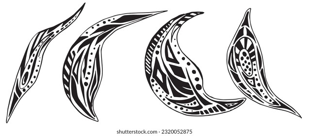 Set of ethnic elements in tribal style for tattoos and design. Vector image.