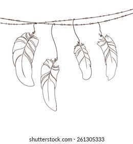 Set of ethnic feathers.