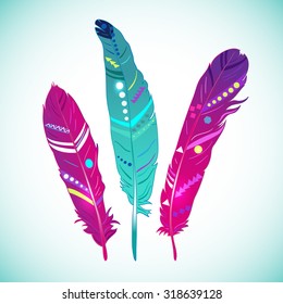 Set of ethnic feathers, vector EPS10