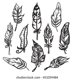 Set of ethnic feathers Vector illustration