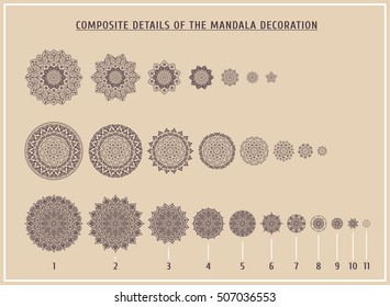 Set ethnic floral design elements. Vector logo in the style of a mandala. Templates decorative emblems in islam vintage. Retro ornament