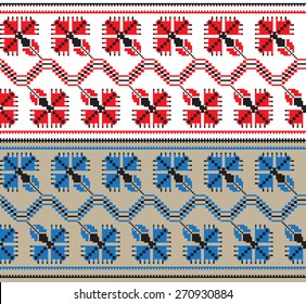 Set of Ethnic floral geometric pattern ornament in different colors. Vector illustration. From collection of Balto-Slavic ornaments