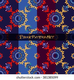 Set of ethnic floral patterns. Seamless ornament. Vector illustration. 