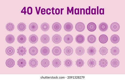 Set of Ethnic Fractal Mandala Vector Meditation Tattoo looks like Snowflake or Maya Aztec Pattern or Flower too Isolated on White