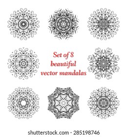 Set of Ethnic Fractal Mandala Vector Meditation Tattoo. Geometric circle. Perfect set for any other kind of design, birthday and other holiday, kaleidoscope, medallion, yoga, india, arabic