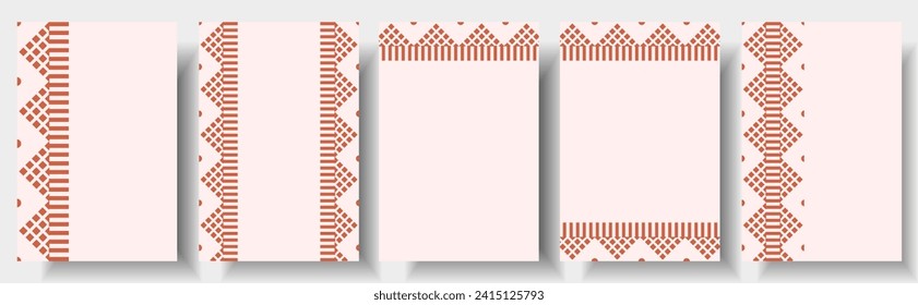 Set Ethnic Geometric frame with copy space in retro style. Design postcard template with Tradition Folk red ornament. Vector illustration can used wallpaper, poster and print. EPS 10