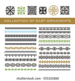 Set of Ethnic geometric signs and borders. East ornament for your design. Vector illustration