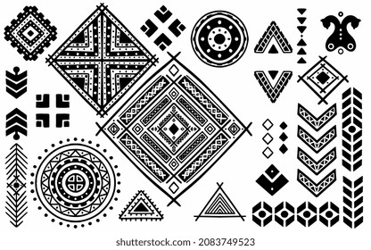 Set of ethnic hand drawn doodle in aztec style isolated on white background.