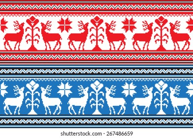 Set of Ethnic holiday ornament pattern in different colors. Vector illustration. From collection of Balto-Slavic ornaments