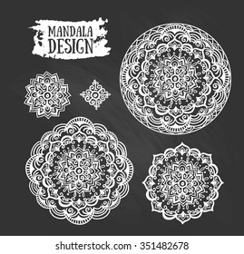 Set of ethnic mandala vector meditation. Isolated on the chalkboard.