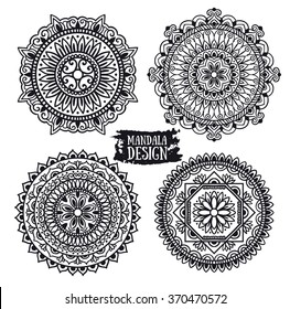 Set of ethnic mandala vector meditation. Isolated on the white background.