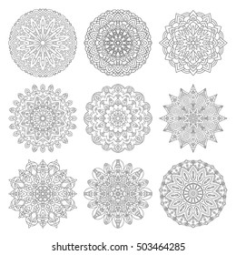 Set ethnic Oriental patterns. Collection of vector mandalas for coloring