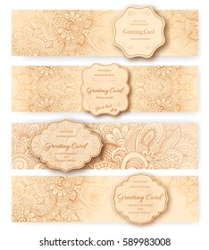 Set of ethnic ornament banners concept. Vintage art traditional, Islam, arabic, indian, ottoman motifs, elements. Vector decorative retro greeting card or invitation design.