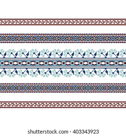 Set of Ethnic ornament pattern in blue colors. Vector illustration. From collection of Balto-Slavic ornaments