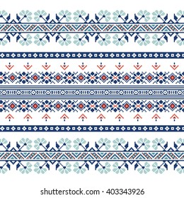 Set of Ethnic ornament pattern in blue colors. Vector illustration. From collection of Balto-Slavic ornaments