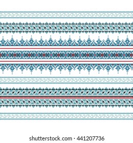 Set of Ethnic ornament pattern in blue colors. Vector illustration. From collection of Slavic ornaments