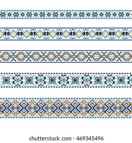 Set of Ethnic ornament pattern in blue and brown colors. Vector illustration. From collection of Balto-Slavic ornaments