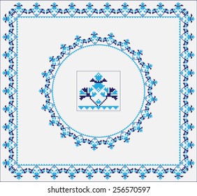 Set of Ethnic ornament pattern brushes and examples of use . Vector illustration. From collection of Balto-Slavic ornaments
