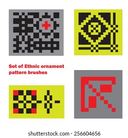 Set of Ethnic ornament pattern brushes and examples of use . Vector illustration. From collection of Balto-Slavic ornaments