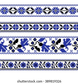 Set of Ethnic ornament pattern with  cross stitch  flower. Vector illustration. From collection of Balto-Slavic ornaments