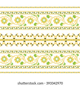 Set of Ethnic ornament pattern with  cross stitch  flower. Vector illustration. From collection of Balto-Slavic ornaments