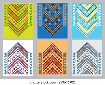 Set of Ethnic ornament pattern in different colors. Vector illustration. From collection of Balto-Slavic ornaments