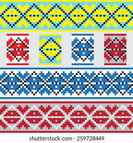 Set of Ethnic ornament pattern in different colors. Vector illustration. From collection of Balto-Slavic ornaments