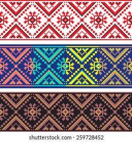 Set of Ethnic ornament pattern in different colors. Vector illustration. From collection of Balto-Slavic ornaments