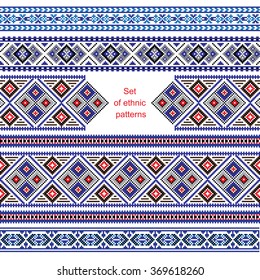 Set of Ethnic ornament pattern in different colors. Vector illustration. From collection of Balto-Slavic ornaments