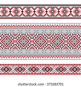 Conjunto de patrones de adorno étnico en estilo poligonal. Ilustración vectorial. De la colección de ornamentos balto-eslavos