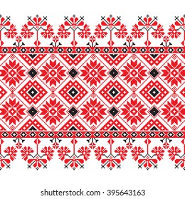 Set of Ethnic ornament pattern in red, black and white colors. Vector illustration. From collection of Balto-Slavic ornaments