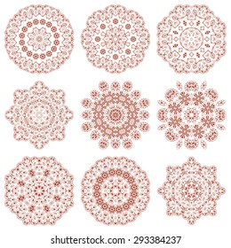 Set of ethnic ornamental floral pattern. Hand drawn mandalas. Orient traditional background. Lace circular ornaments.  Ethnic, Indian, Islamic, Asian, ottoman, Arabic  motifs. Vector illustration.