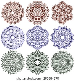 Set of ethnic ornamental floral pattern. Hand drawn mandalas. Orient traditional background. Lace circular ornaments.  Ethnic, Indian, Islamic, Asian, ottoman, Arabic  motifs. Vector illustration.